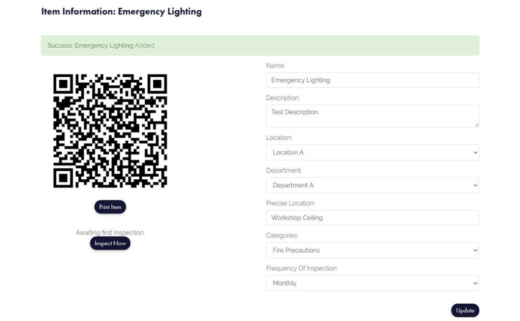 HiViz Asset New Item Page